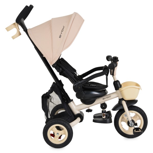 Tricicletă Pliabilă cu Control Parental Byox Flexy Lux Beige, Scaun Rotativ 360°, 18 Luni+