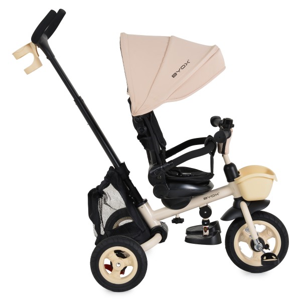 Tricicletă Pliabilă cu Control Parental Byox Flexy Lux Beige, Scaun Rotativ 360°, 18 Luni+