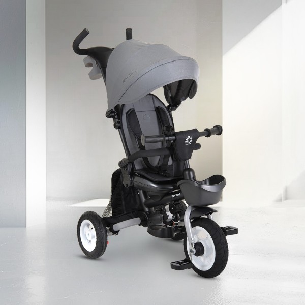Tricicletă Pliabilă cu Control Parental Byox Flexy Lux Dark Grey, Scaun Rotativ 360°, 18 Luni+