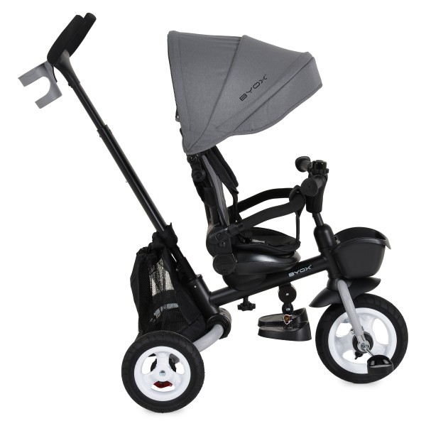 Tricicletă Pliabilă cu Control Parental Byox Flexy Lux Dark Grey, Scaun Rotativ 360°, 18 Luni+
