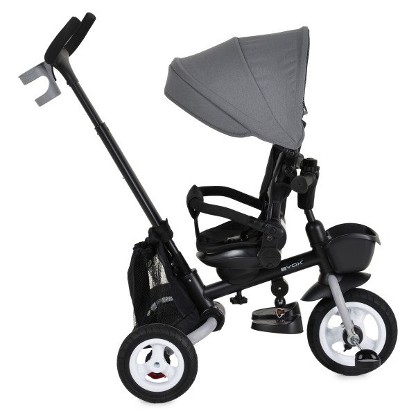 Tricicletă Pliabilă cu Control Parental Byox Flexy Lux Dark Grey, Scaun Rotativ 360°, 18 Luni+