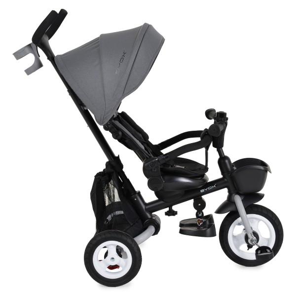Tricicletă Pliabilă cu Control Parental Byox Flexy Lux Dark Grey, Scaun Rotativ 360°, 18 Luni+