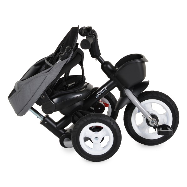 Tricicletă Pliabilă cu Control Parental Byox Flexy Lux Dark Grey, Scaun Rotativ 360°, 18 Luni+