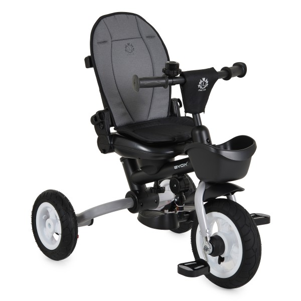 Tricicletă Pliabilă cu Control Parental Byox Flexy Lux Dark Grey, Scaun Rotativ 360°, 18 Luni+