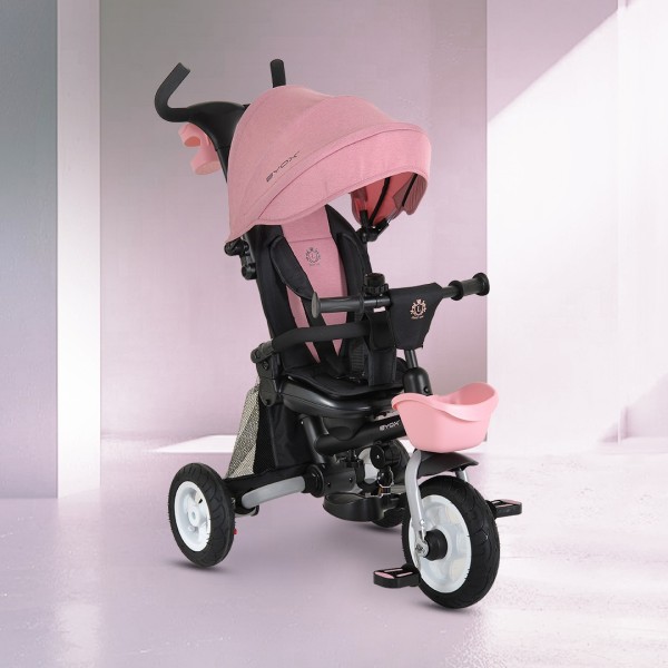 Tricicletă Pliabilă cu Control Parental Byox Flexy Lux Pink, Scaun Rotativ 360°, 18 Luni+