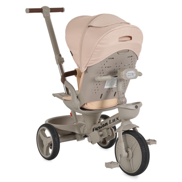 Tricicletă cu Control Parental Byox Fusion Lux Beige, Scaun Rotativ 360°, 5 Luni – 5 Ani
