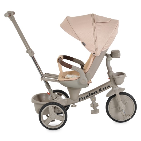 Tricicletă cu Control Parental Byox Fusion Lux Beige, Scaun Rotativ 360°, 5 Luni – 5 Ani