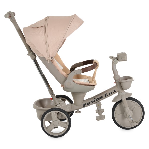 Tricicletă cu Control Parental Byox Fusion Lux Beige, Scaun Rotativ 360°, 5 Luni – 5 Ani