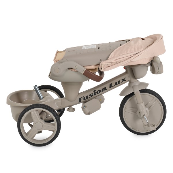 Tricicletă cu Control Parental Byox Fusion Lux Beige, Scaun Rotativ 360°, 5 Luni – 5 Ani