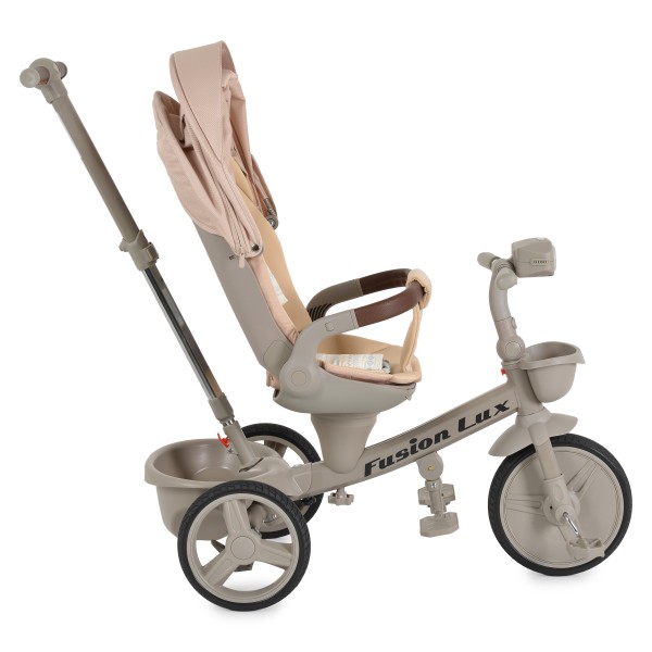 Tricicletă cu Control Parental Byox Fusion Lux Beige, Scaun Rotativ 360°, 5 Luni – 5 Ani