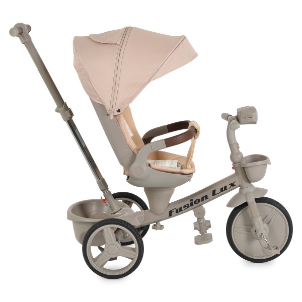 Tricicletă cu Control Parental Byox Fusion Lux Beige, Scaun Rotativ 360°, 5 Luni – 5 Ani