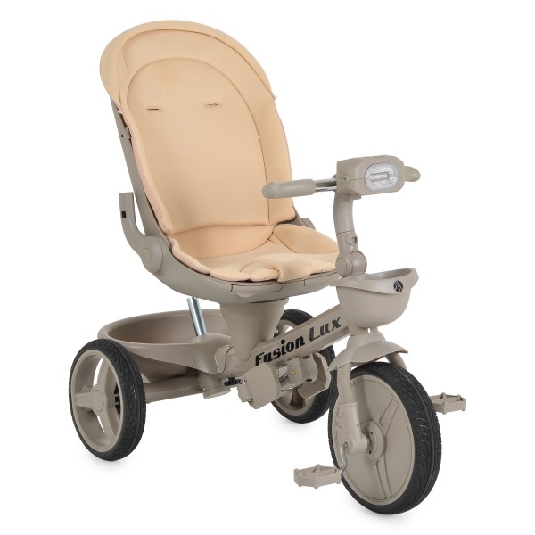 Tricicletă cu Control Parental Byox Fusion Lux Beige, Scaun Rotativ 360°, 5 Luni – 5 Ani