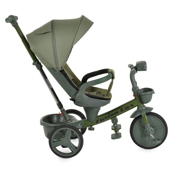 Tricicletă cu Control Parental Byox Fusion Lux Green, Scaun Rotativ 360°, 5 Luni – 5 Ani