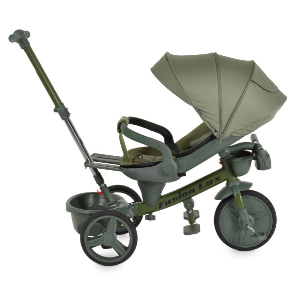 Tricicletă cu Control Parental Byox Fusion Lux Green, Scaun Rotativ 360°, 5 Luni – 5 Ani
