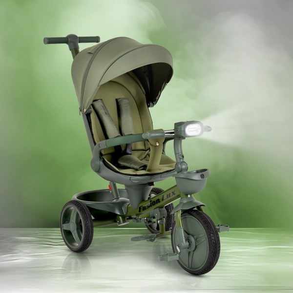 Tricicletă cu Control Parental Byox Fusion Lux Green, Scaun Rotativ 360°, 5 Luni – 5 Ani