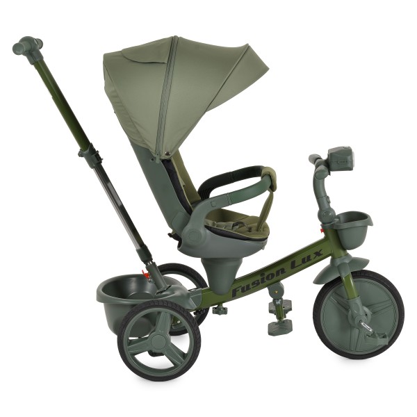 Tricicletă cu Control Parental Byox Fusion Lux Green, Scaun Rotativ 360°, 5 Luni – 5 Ani