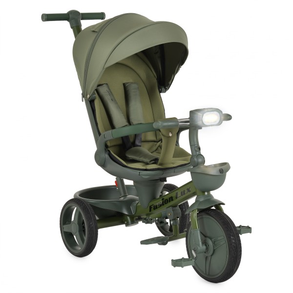 Tricicletă cu Control Parental Byox Fusion Lux Green, Scaun Rotativ 360°, 5 Luni – 5 Ani