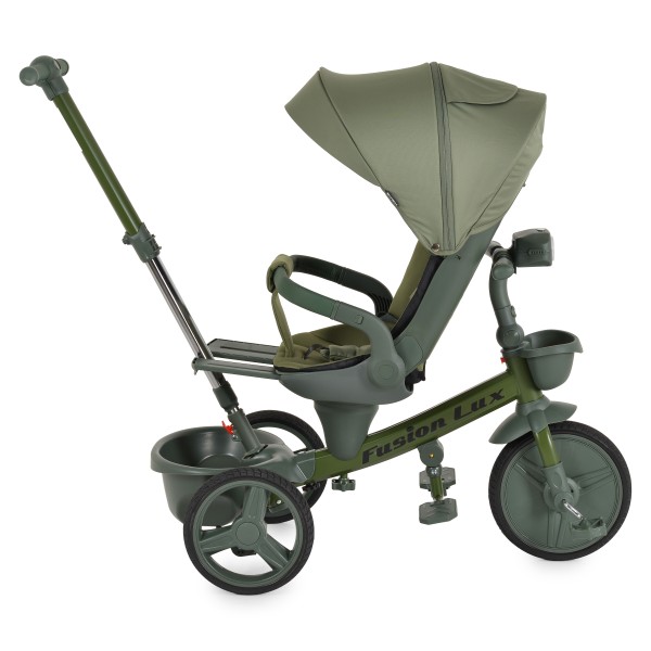 Tricicletă cu Control Parental Byox Fusion Lux Green, Scaun Rotativ 360°, 5 Luni – 5 Ani