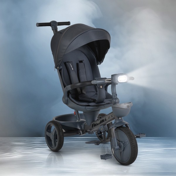 Tricicletă cu Control Parental Byox Fusion Lux Dark Grey, Scaun Rotativ 360°, 5 Luni – 5 Ani