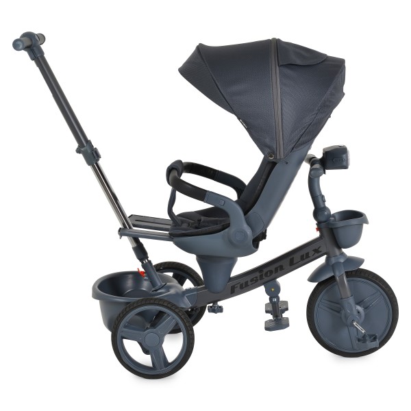 Tricicletă cu Control Parental Byox Fusion Lux Dark Grey, Scaun Rotativ 360°, 5 Luni – 5 Ani