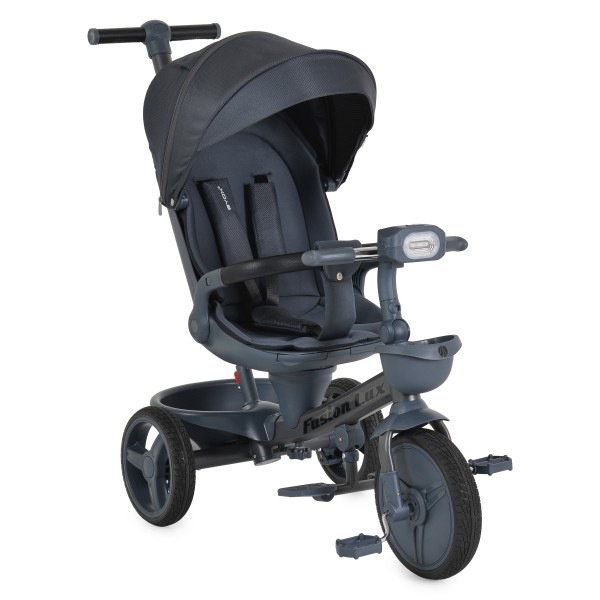 Tricicletă cu Control Parental Byox Fusion Lux Dark Grey, Scaun Rotativ 360°, 5 Luni – 5 Ani