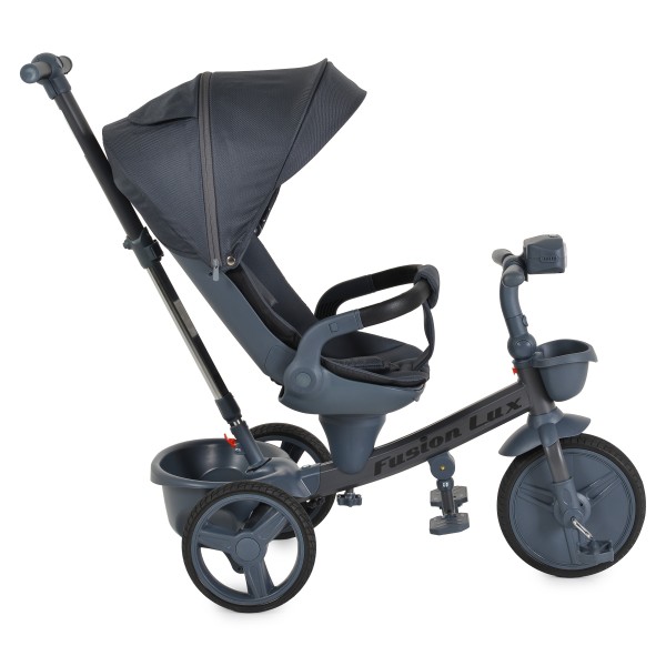 Tricicletă cu Control Parental Byox Fusion Lux Dark Grey, Scaun Rotativ 360°, 5 Luni – 5 Ani