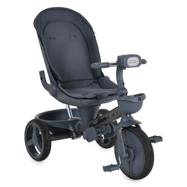 Tricicletă cu Control Parental Byox Fusion Lux Dark Grey, Scaun Rotativ 360°, 5 Luni – 5 Ani