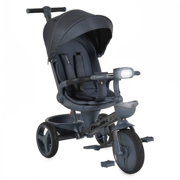 Tricicletă cu Control Parental Byox Fusion Lux Dark Grey, Scaun Rotativ 360°, 5 Luni – 5 Ani