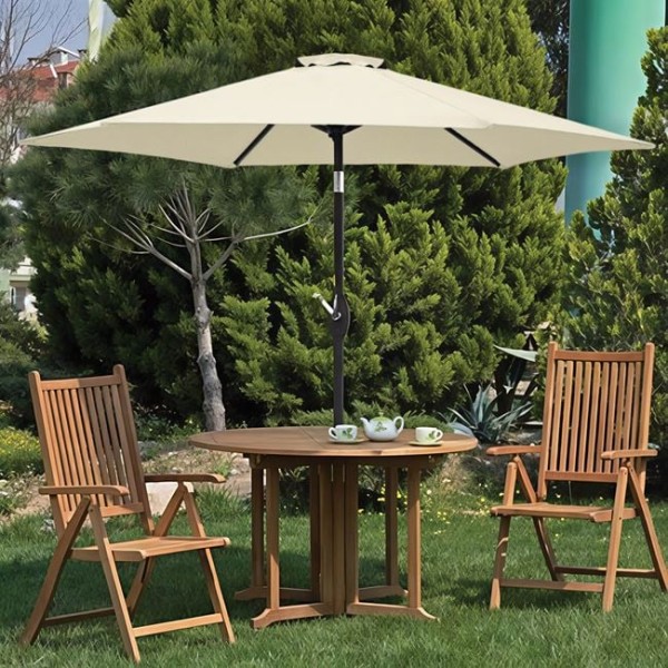 Umbrela de Gradina si Terasa Bej cu Inclinatie, rezistenta la Vant, Cadru din Otel, Diametru 2.7 m, mecanism manual Umbrela de Gradina si Terasa Bej cu Inclinatie, rezistenta la Vant, Cadru din Otel, Diametru 2.7 m, mecanism manual