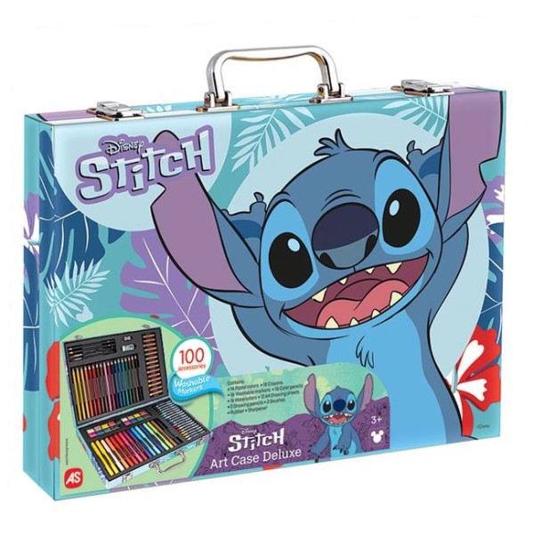 Set Creativ 100 Piese HappiHobbi Deluxe cu Stitch – Carioci, Creioane, Acuarele și Accesorii pentru Desen