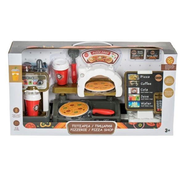 Set de Joaca Copii Cuptor Pizzerie Cafenea cu Cesti si Casa de Marcat cu card de plata, Sunete, Varsta 3 Ani +