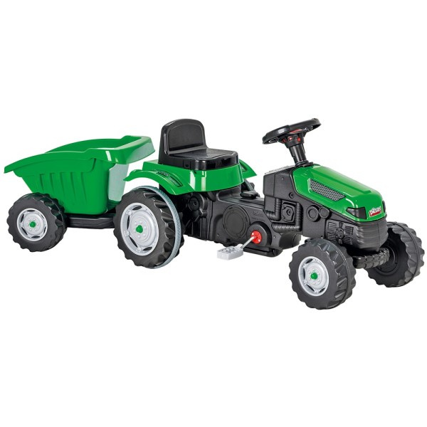 Tractor cu pedale si remorca detasabila pentru copii, Pilsan Active Verde, Varsta recomandata 3-6 Ani, Dimensiune 143 x 51 x 51 cm