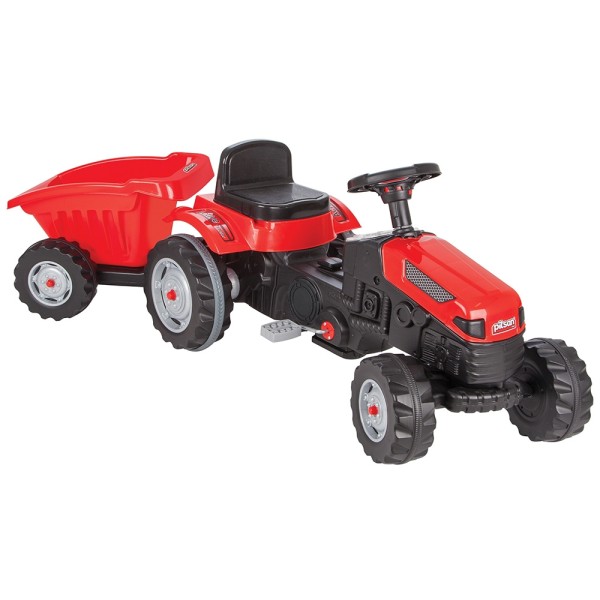 Tractor cu pedale si remorca detasabila pentru copii, Pilsan Active Rosu, Varsta recomandata 3-6 Ani, Dimensiune 143 x 51 x 51 cm