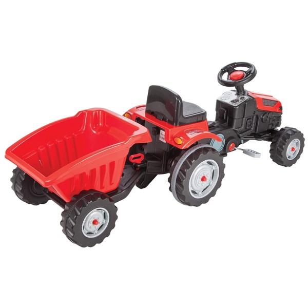 Tractor cu pedale si remorca detasabila pentru copii, Pilsan Active Rosu, Varsta recomandata 3-6 Ani, Dimensiune 143 x 51 x 51 cm