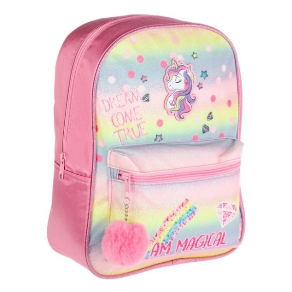 Ghiozdan Holografic pentru Gradinita, Unicorn i am Magic Roz, model fete, Dimensiune 24x10x31cm