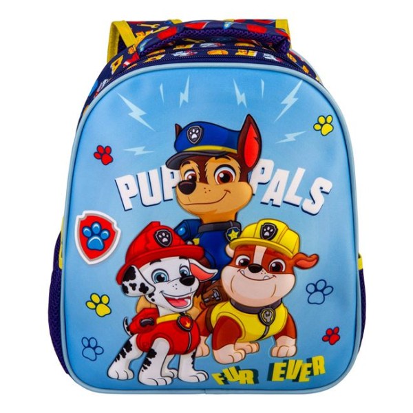 Ghiozdan Copii Gradinita si Scoala, Model PAW PATROL 3D, 2 compartimente si 2 buzunare laterale, bretele ajustabile, Albastru, 27x10x31cm