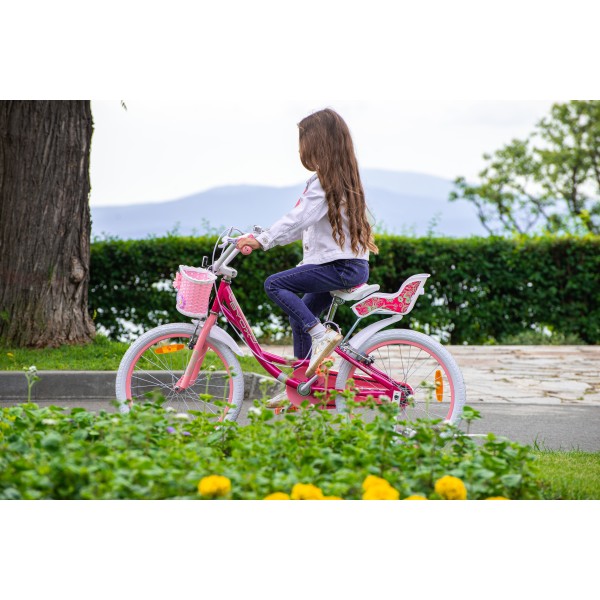 Bicicletă 20 Inch pentru Fetite 6–9 Ani – Byox Fashion Girl Roz Cu Coș, Roți Ajutătoare și Sonerie