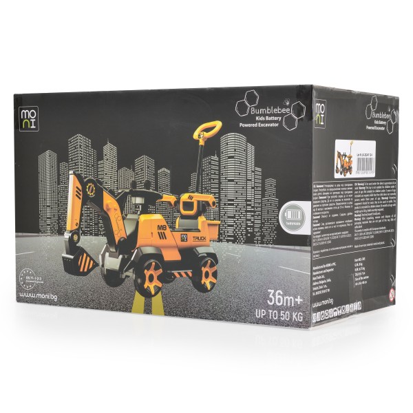 Excavator Electric Copii Moni Bumblebee Galben – 6V, Cupă Funcțională, Lumină, Sunete și Control Parental, Varsta 3–8 Ani
