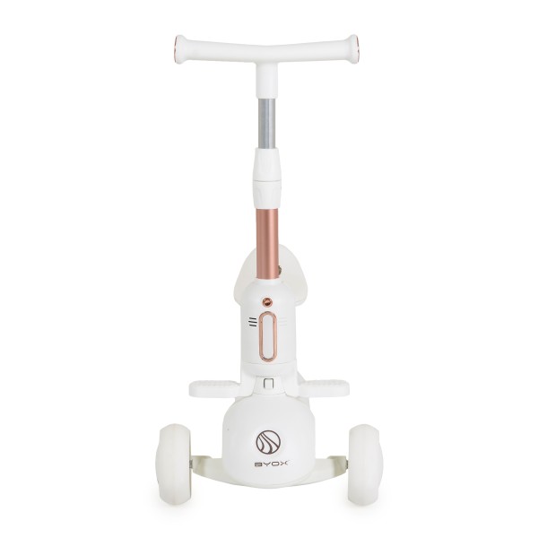 Trotinetă 2 in 1 Copii Byox Velvet Royal White – Cu Scaun, Lumină, Muzică și Ghidon Reglabil, 3+ Ani