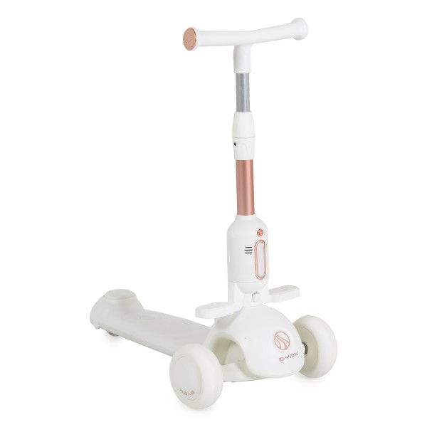 Trotinetă 2 in 1 Copii Byox Velvet Royal White – Cu Scaun, Lumină, Muzică și Ghidon Reglabil, 3+ Ani
