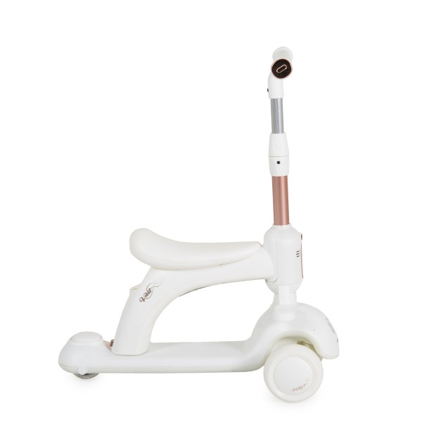 Trotinetă 2 in 1 Copii Byox Velvet Royal White – Cu Scaun, Lumină, Muzică și Ghidon Reglabil, 3+ Ani