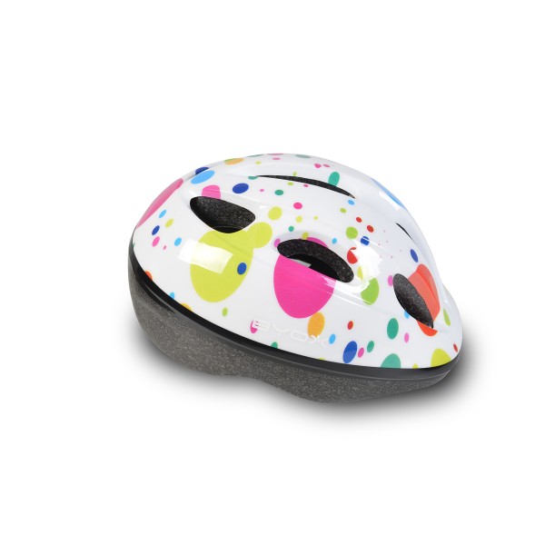 Cască de protectie Copii Byox Y03 Dots Multicolor cu LED și Ventilație – Mărime Reglabilă 48–54 cm, Tehnologie Out-Mold, 210g