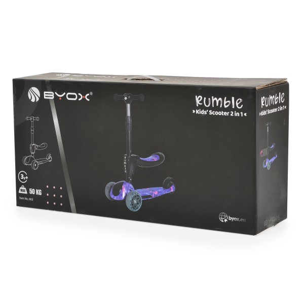 Trotinetă 2 în 1 pentru Copii Byox Rumble Wild Dragon – Cu Scaun, Muzică, Lumini 3D și Roți PU, 3–8 ani