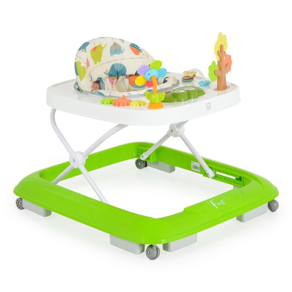 Premergător Bebe 6 Luni+ Moni Forest Green – Panou Interactiv cu Sunete si Melodii, 3 Trepte Reglare, Design Pliabil și Jucării Incluse