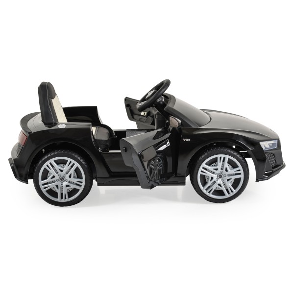 Mașinuță Electrică Copii 3–8 Ani Audi R8 Spyder Black – 2 Motoare, Baterie 12V, Telecomandă, Bluetooth, Uși Funcționale, Faruri LED