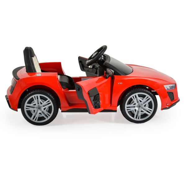 Mașinuță Electrică Copii 3–8 Ani Audi R8 Spyder Red – 2 Motoare, Baterie 12V, Telecomandă, Bluetooth, Uși Funcționale, Faruri LED