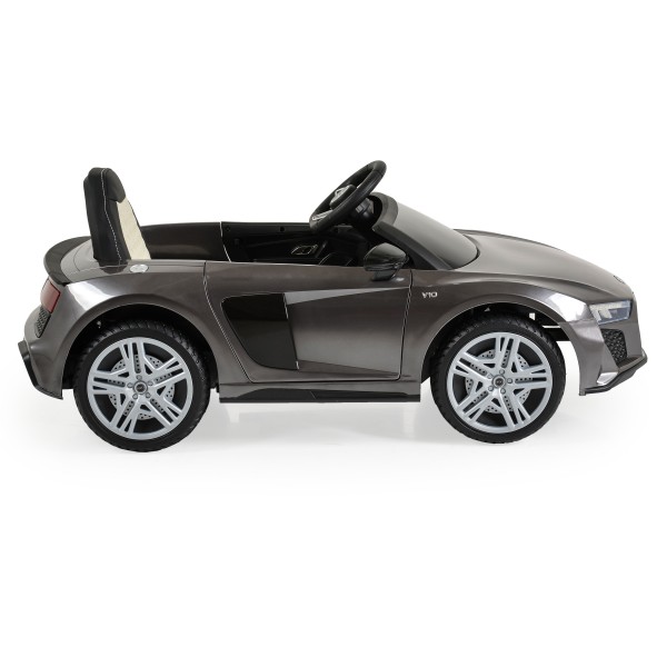 Mașinuță Electrică Copii 3–8 Ani Audi R8 Spyder Silver – 2 Motoare, Baterie 12V, Telecomandă, Bluetooth, Uși Funcționale, Faruri LED