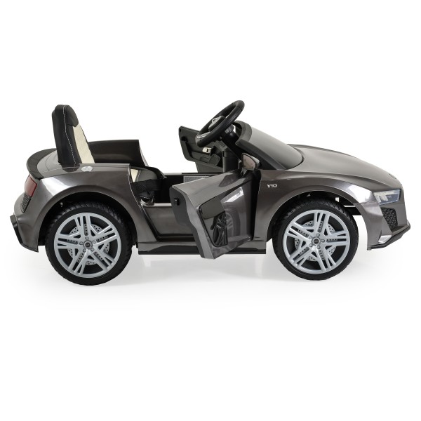 Mașinuță Electrică Copii 3–8 Ani Audi R8 Spyder Silver – 2 Motoare, Baterie 12V, Telecomandă, Bluetooth, Uși Funcționale, Faruri LED