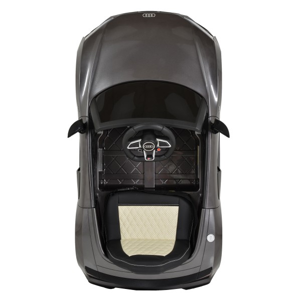 Mașinuță Electrică Copii 3–8 Ani Audi R8 Spyder Silver – 2 Motoare, Baterie 12V, Telecomandă, Bluetooth, Uși Funcționale, Faruri LED