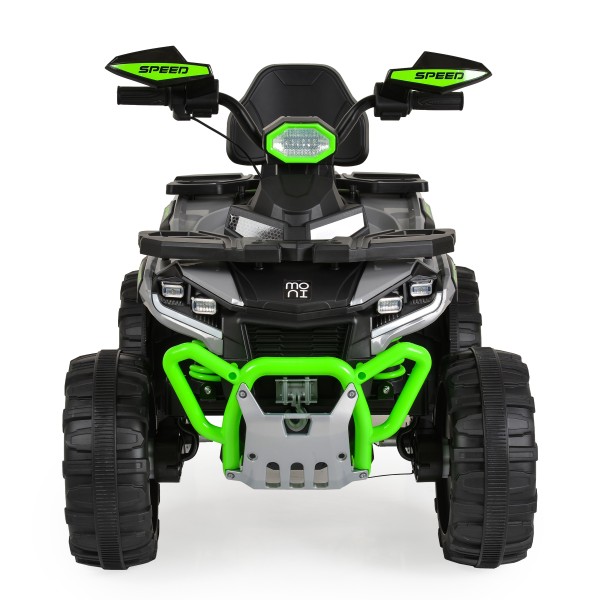 ATV Electric Copii 3+ ani - Moni Speed Buggy Green cu 4 Motoare 25W, Baterie 12V, Telecomandă, Lumini și MP3